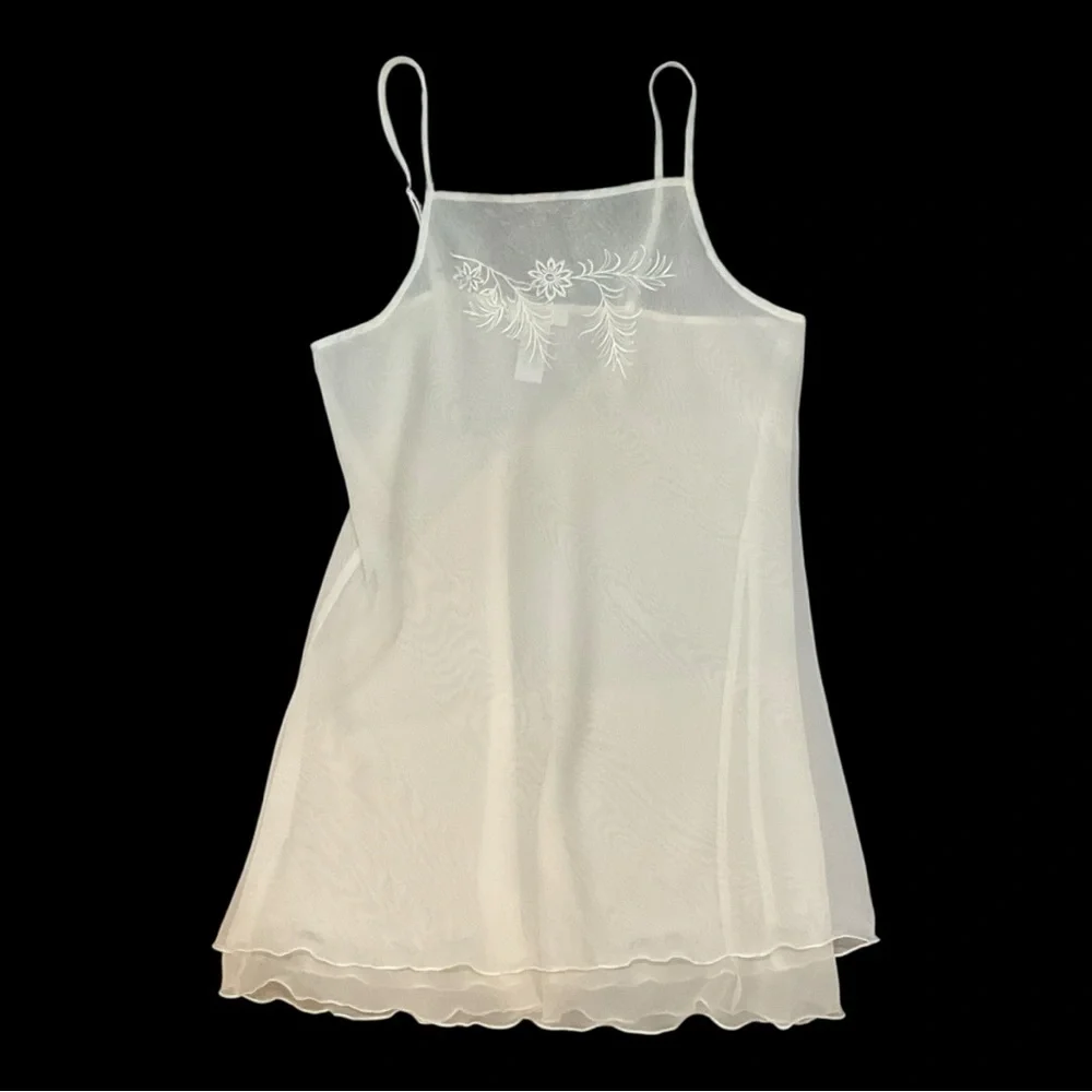 🔥‎ Sheer Vintage Slip Dress 👀 White Embroidered Mesh Lingerie Size L